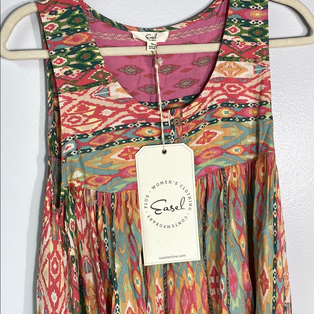 Easel Colorful Patterned Boho Sleeveless Jumper Size S